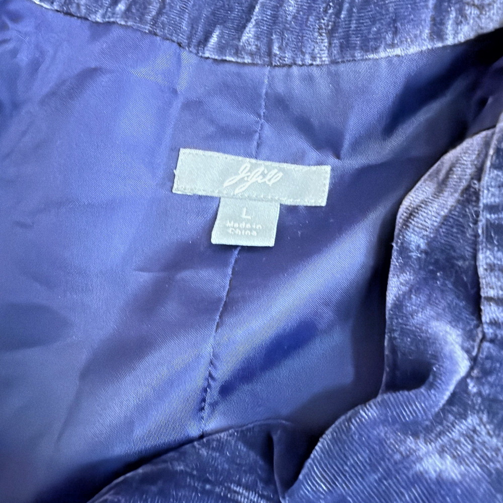 J Jill Navy Velvet 5 Button Up Blazer Large Midnight Blue Velour Tailored Jacket - Picture 8 of 11